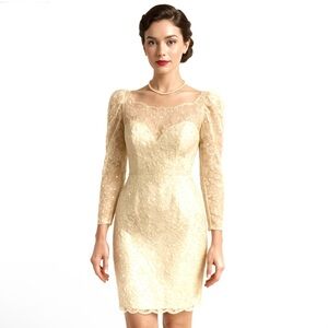 Vintage Jim Hjelm “A Private Collection” NY Beaded Lace Dress 1980 Couture Ivory